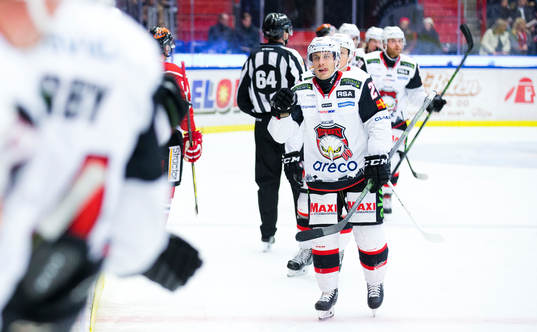 Malmö Redhawks Andy Miele gör 0-1 och jublar