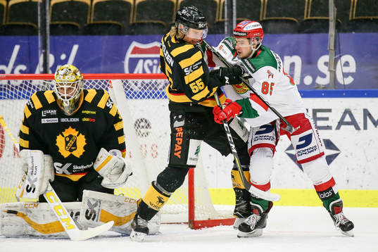 Skellefteås Michael Kostka och målvakt Gustaf Lindvall