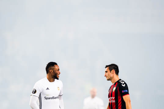 Samuel Adegbenro of Rosenborg and Nikola Gligorov of FK
