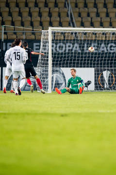 Goalkeeper André Hansen of Rosenborg lets in the 1-0 goal