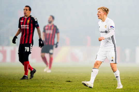 Juan Felipe of FK Vardar and Birger Meling of Rosenborg
