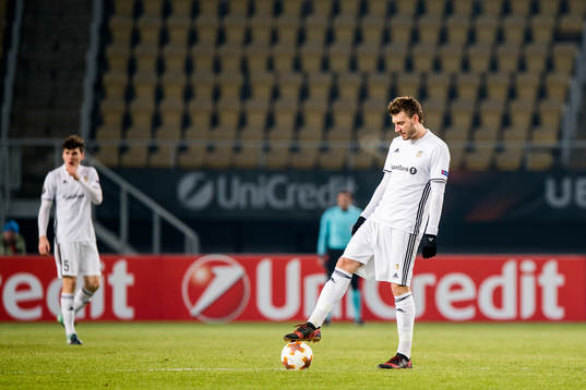 Nicklas Bendtner of Rosenborg looks dejected
