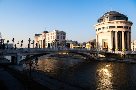 General view of the Vardar river in Skopje