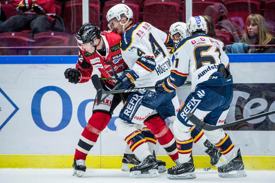 Malmö Redhawks Lars Bryggman trycks till av Djurgårdens