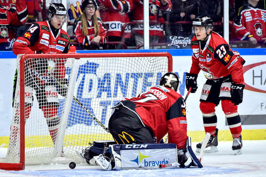 Malmö Redhawks målvakt Jonas Gunnarsson, Carl-Johan Lerby