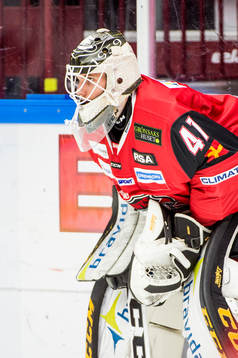 Malmö Redhawks målvakt Robin Jensen innan ishockeymatchen