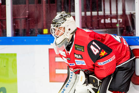 Malmö Redhawks målvakt Robin Jensen innan ishockeymatchen