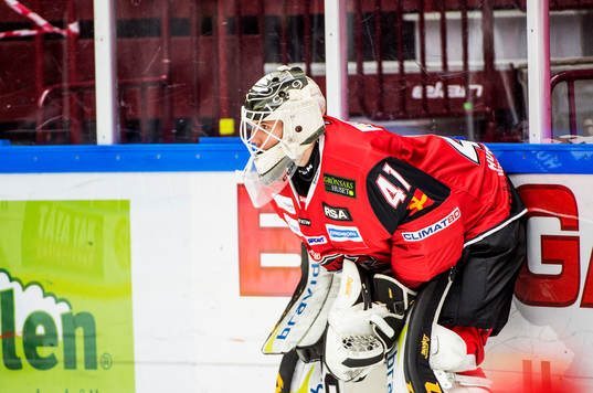 Malmö Redhawks målvakt Robin Jensen innan ishockeymatchen
