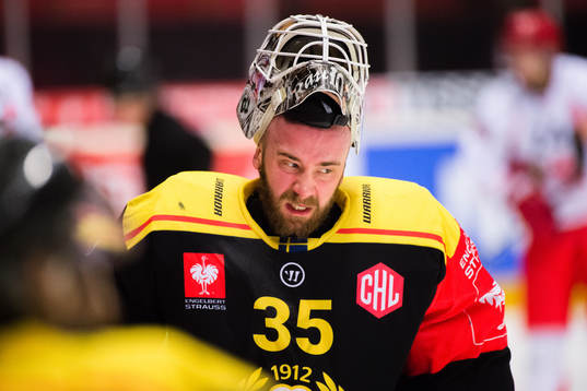 Goalkeeper David Rautio of Brynäs looks dejected