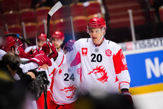 Lukas Kovar of Ocelari Trinec celebrates
