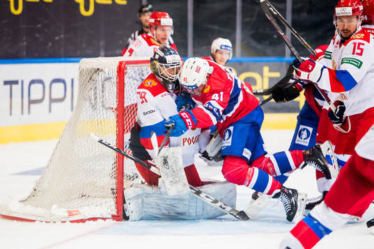 Goaltender Aleksandr Sharychenkov of Russia, Patrick