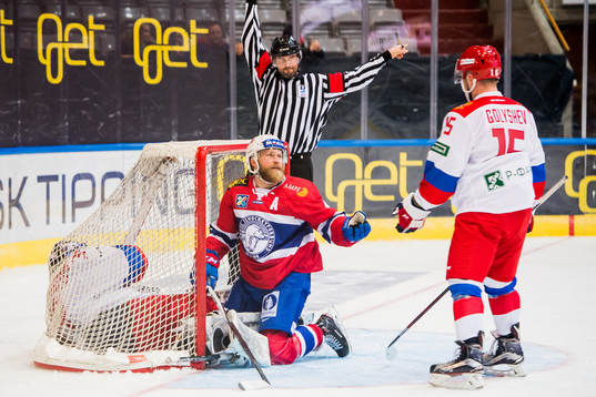 Goaltender Aleksandr Sharychenkov of Russia, Patrick
