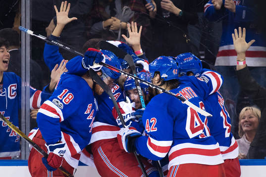 Rangers Marc Staal, Rick Nash, Mats Zuccarello, Brendan