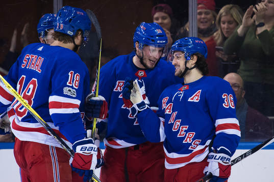 Rangers J.T. Miller och Mats Zuccarello jublar