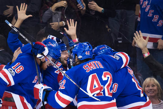Rangers Marc Staal, Rick Nash, Mats Zuccarello, Brendan