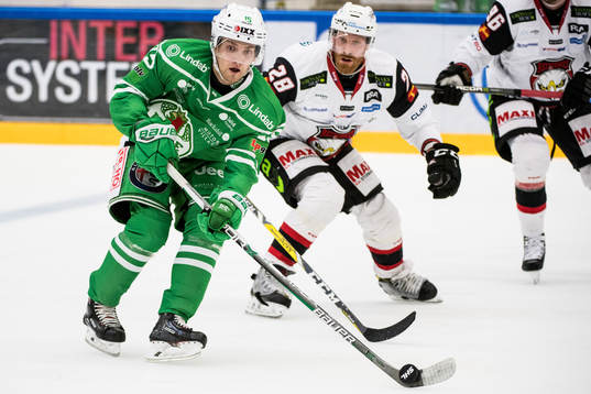 Rögles Simon Ryfors och Malmö Redhawks Jens Olsson