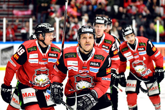 Malmö Redhawks Frederik Storm jublar med lagkamrater