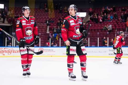 Malmö Redhawks Matias Larssen och Nils Andersson deppar