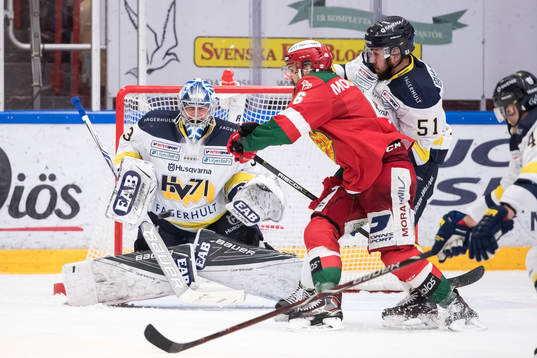 s Marc Zanetti och Moras Steven Seigo framför HV71:s