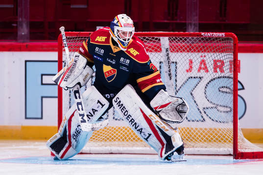 Djurgårdens målvakt Adam Reideborn innan ishockeymatchen