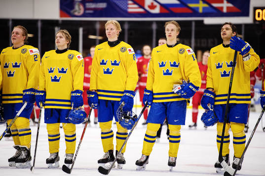 Sveriges Tim Söderlund, Rasmus Dahlin och Elias Pettersson