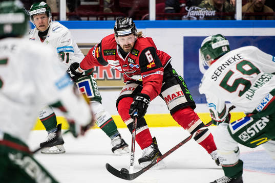 Malmö Redhawks Stefan Warg mot Frölundas Simon Hjalmarsson