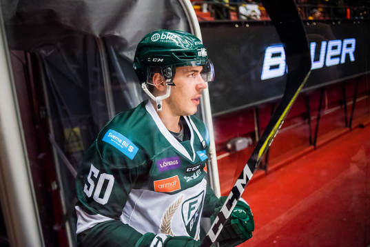Färjestads Sebastian Erixon före ishockeymatchen i SHL