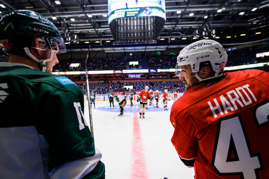 Malmö Redhawks Nichlas Hardt pratar med Färjestads