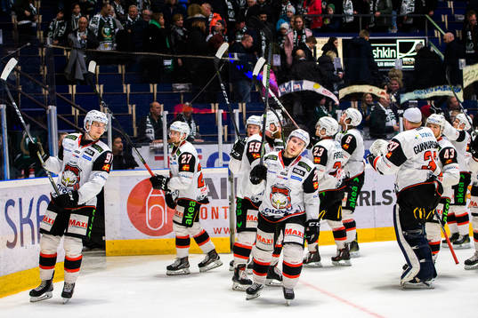 Malmö Redhawks spelare jublar och tackar publiken