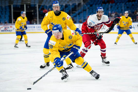 Sveriges Fabian Zetterlund och Rasmus Dahlin i kamp mot