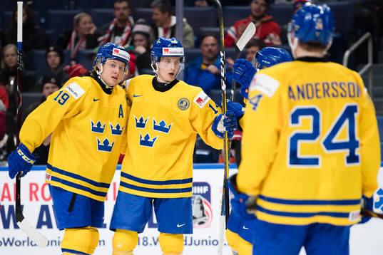 Sveriges Alexander Nylander, Elias Pettersson och Lias