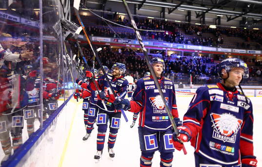 Linköpings spelare med Tony Mårtensson jublar