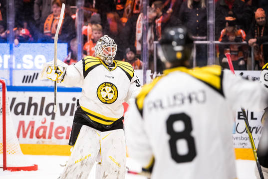 Brynäs målvakt David Rautio jublar