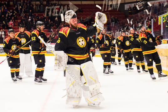Brynäs målvakt David Rautio jublar