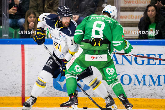 Rögles Linus Sandin och HV71 Topi Jaakola