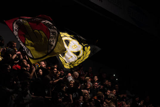 Brynäs supportrar med flaggor