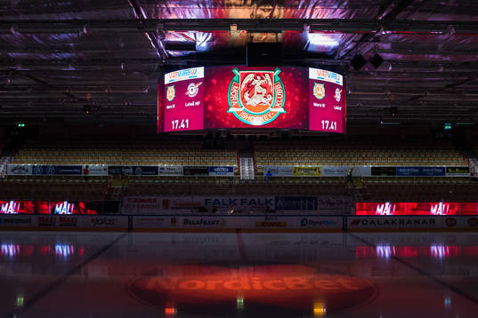 Mediakuben före ishockeymatchen i SHL mellan Mora och