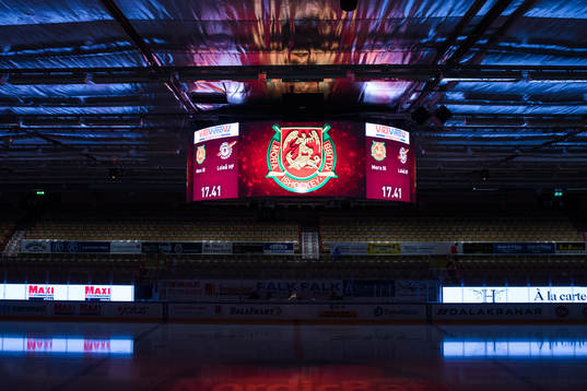 Mediakuben före ishockeymatchen i SHL mellan Mora och