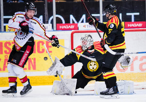Brynäs målvakt David Rautio med en räddning