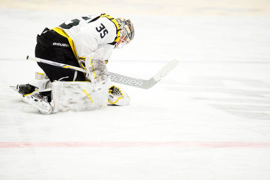 Brynäs målvakt David Rautio före  ishockeymatchen i SHL