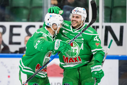 Rögles Daniel Widing och Alen Bibic jublar