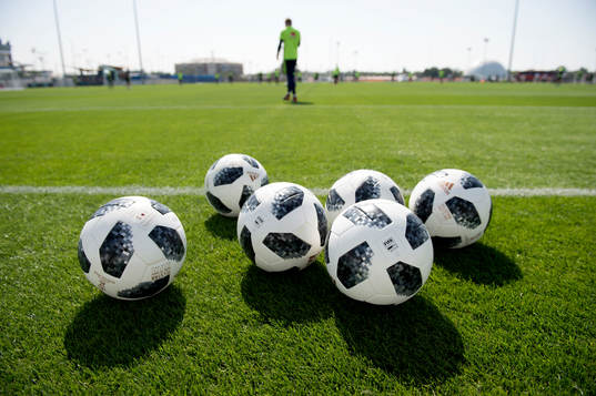 Fotbollar på gräsmatta