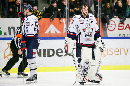 Linköpings målvakt Jonas Gustavsson och Eddie Larsson