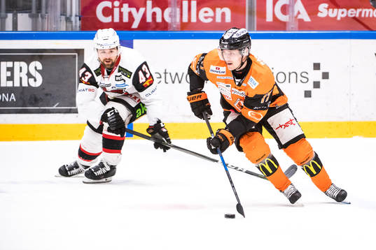 Malmö Redhawks Nichlas Hardt  och Karlskronas Joel Kellman