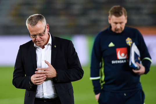 Sveriges förbundskapten Janne Andersson och assisterande