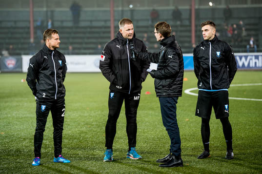Eric Larsson, tränare Magnus Pehrsson och Egzon Binaku