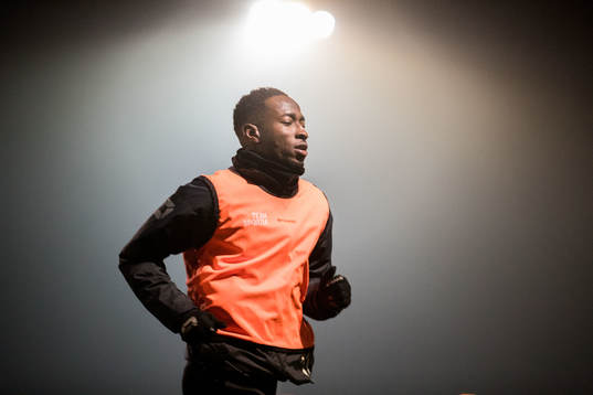 Landskronas Karim Sadatunder en fotbollsträning med