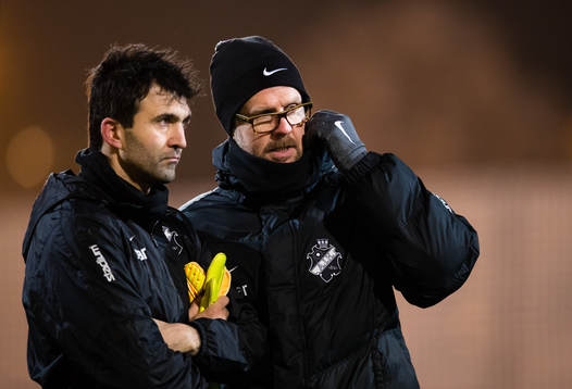 s målvakt Kyriakos Stamatopoulos (v) och tränare Rikard
