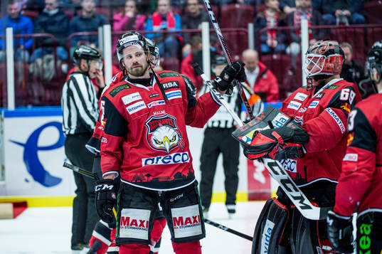 Malmö Redhawks Stefan Warg deppar med lagkamraterna