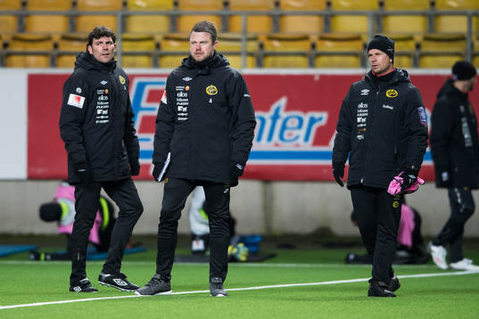 Elfsborgs tränare Miguel Beas, manager Jimmy Thelin och